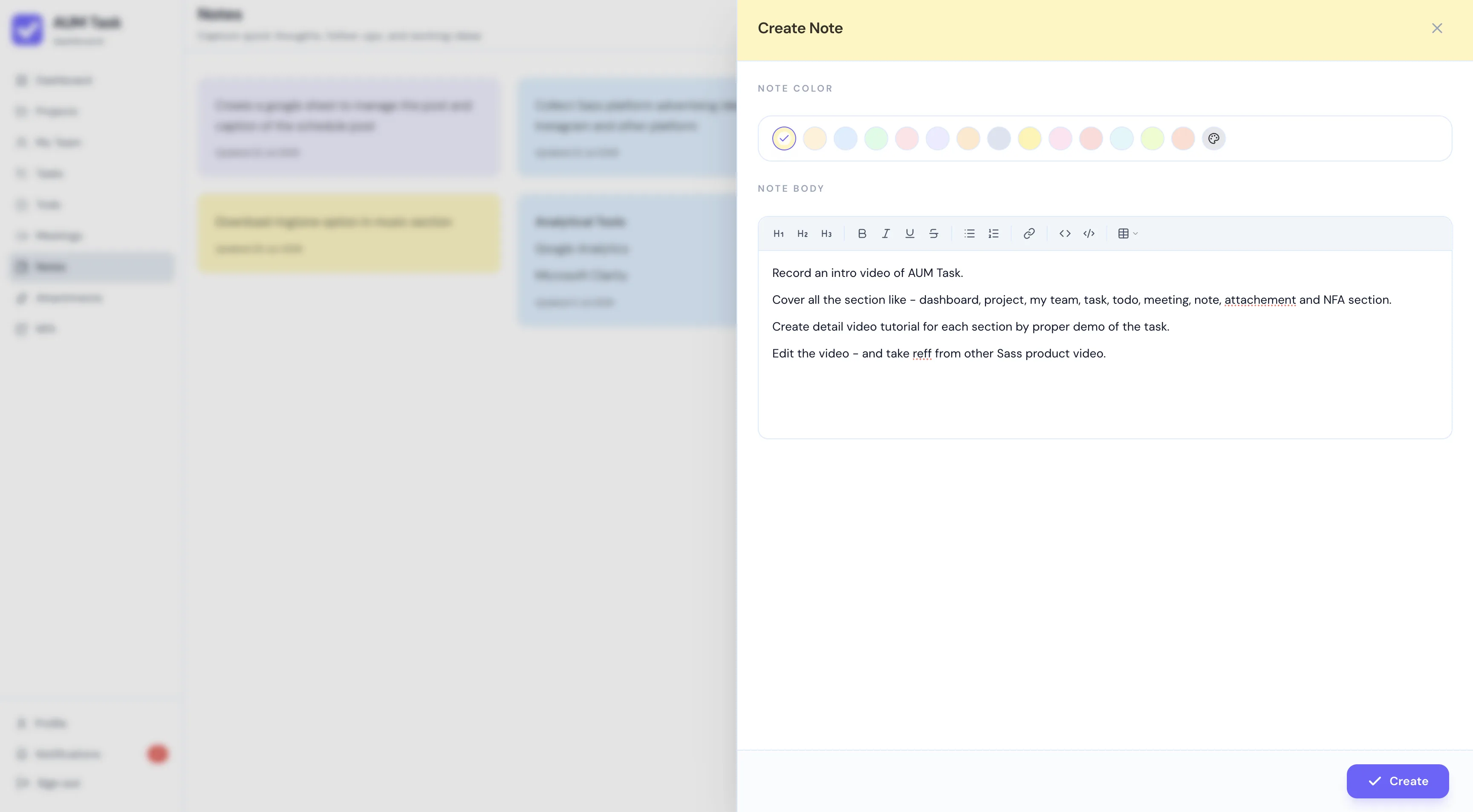 AUM Task Note Editor Modal